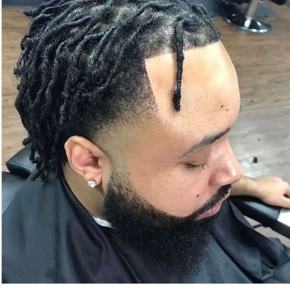 Detailed lined-up haircut and beard shaping by Kev the Barber